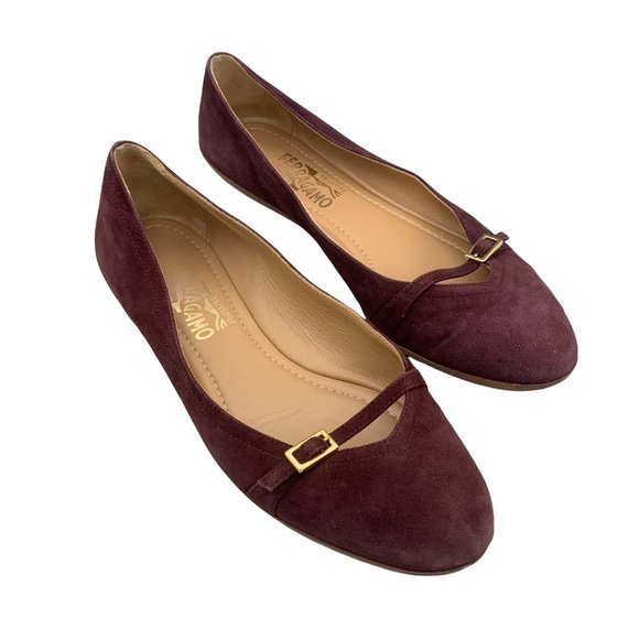 Salvatore Ferragamo Audrey Ballet Flats Women's Suede Burgundy Size 6C - Picture 6 of 9
